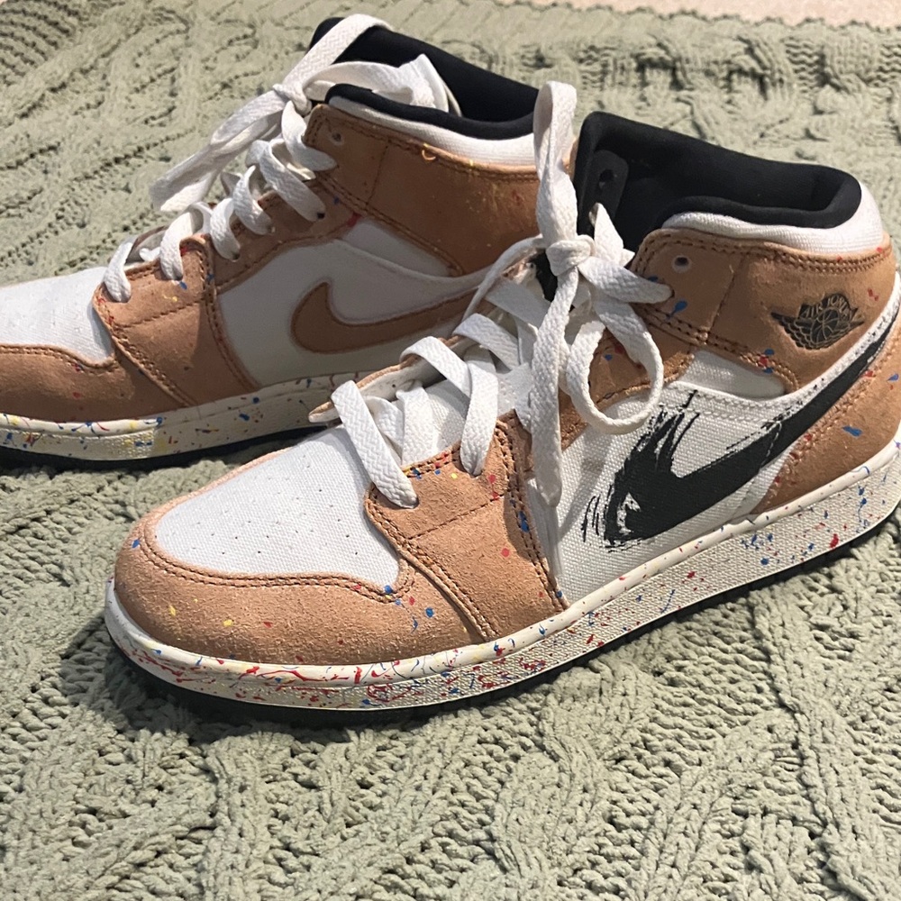 Nike Air Jordan Mid Sneakers - pink and White splatter paint sneakers